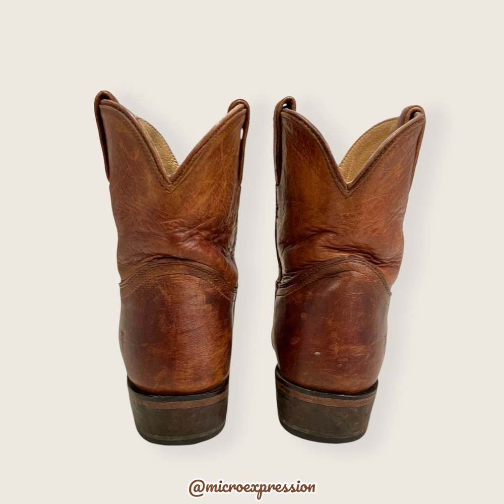 Frye Billy Short Pull On Cognac Brown Leather Southern Boho Cowboy Ankle Boot - Picture 11 of 14